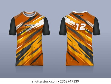 Sport jersey template mockup grunge abstract design for football soccer, racing, gaming, run, orange color  