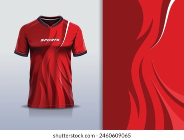 Diseño abstracto rayado de la onda grunge de la maqueta de la Plantilla del jersey deportivo para el fútbol, carreras, juego, correr, color rojo