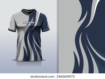 Sportjersey Vorlage Mockup Grunge Wave Line Abstraktes Design für Fußball, Rennen, Gaming, Laufen, Graufarbe