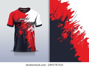 Sport jersey template mockup grunge design for football soccer, racing, running, e sports, red black white color