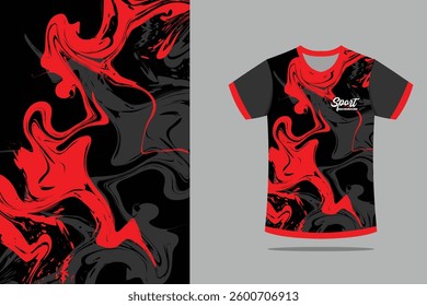 Sport jersey template mockup grunge abstract design for football soccer, racing, gaming, black red color