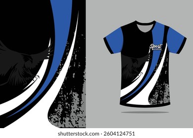 Sport jersey template mockup grunge abstract design for football soccer, racing, gaming, black blue color