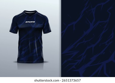 Modelo de camisa esporte mockup relâmpago raio textura raio grunge rústico abstrato vetor design para futebol futebol futebol, corrida, corrida, e esportes, azul marinho cor
