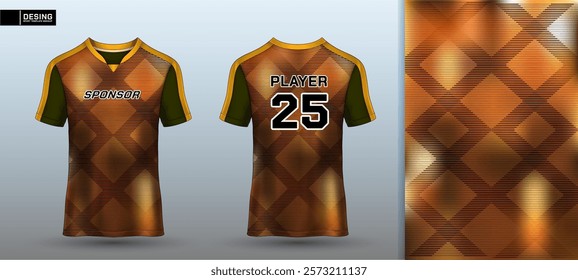 Sport jersey template mockup Premium geometric pattern Dark green and gold tone for soccer, racing, running, racing cycling gaming motocross sports