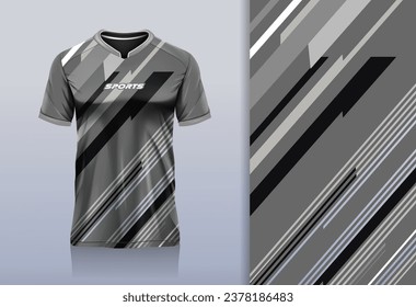 Sport jersey template mockup stipe line abstract design for football soccer, racing, running, e sports, gray black monochrome color