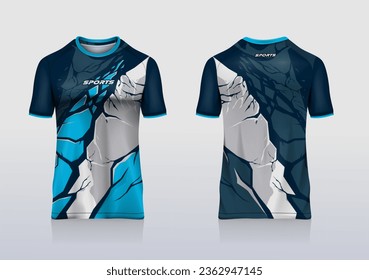 Sport jersey template mockup stone grunge abstract design for football soccer, racing, gaming, run, blue color