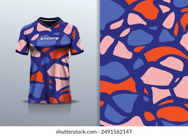 Sport jersey template mockup stone design for football soccer, racing, running, e sports, blue pink orange color