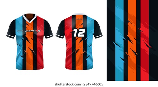 Sport jersey template mockup stripe line abstract design for football soccer, racing, gaming, red color