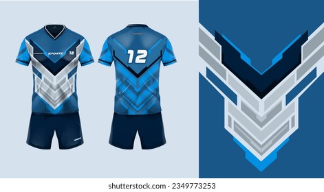 Sport jersey template mockup stripe line abstract design for football soccer, racing, gaming, blue color