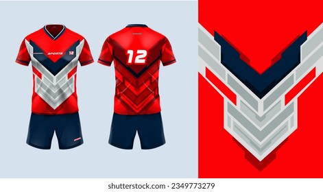Sport jersey template mockup stripe line abstract design for football soccer, racing, gaming, red color
