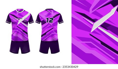 Sport jersey template mockup stripe line grunge abstract design for football soccer, racing, gaming, purple color