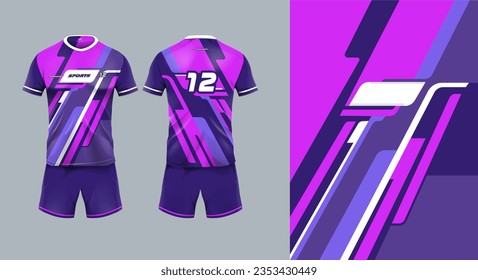 Sport jersey template mockup stripe line grunge abstract design for football soccer, racing, gaming, purple color