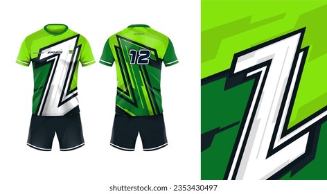 Sport jersey template mockup stripe line grunge abstract design for football soccer, racing, gaming, green color