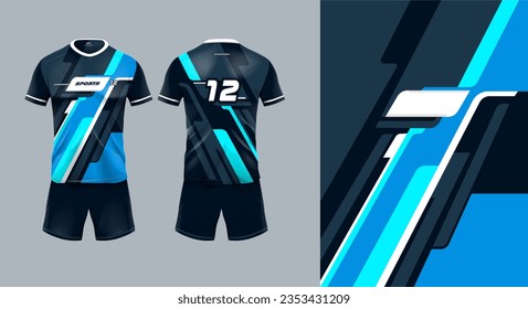 Sport jersey template mockup stripe line grunge abstract design for football soccer, racing, gaming, blue color