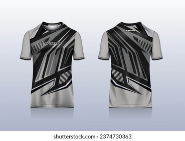 Sport jersey template mockup stripe line abstract design for football soccer, racing, esport, running, black gray color