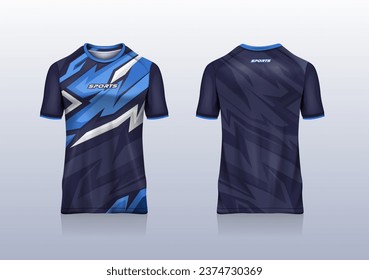 Sport jersey template mockup stripe line abstract design for football soccer, racing, esport, running, blue color