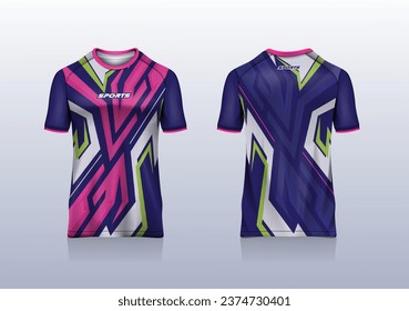 Sport jersey template mockup stripe line abstract design for football soccer, racing, esport, running, blue pink color