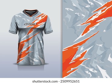 Sport jersey template mockup texture grunge abstract design for football soccer, racing, running, e sports, orange gray color	