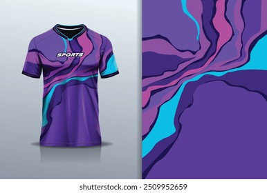 Modelo de camisa esporte mockup textura abstrata design para futebol futebol futebol, corrida, corrida, e esportes, cor azul púrpura	