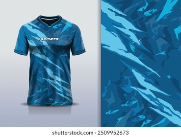 Sport jersey template mockup texture grunge abstract design for football soccer, racing, running, e sports, blue color	