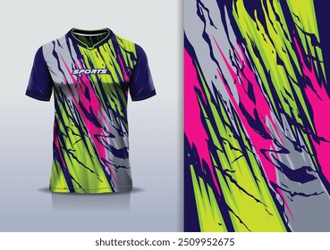 Sport jersey template mockup texture grunge abstract design for football soccer, racing, running, e sports, gray yellow pink color