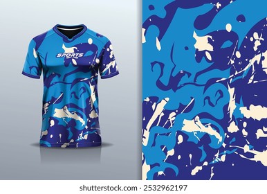 Modelo de camisa de esporte mockup textura rústica grunge abstrato vetor design para futebol futebol, corrida, corrida, e esportes, azul cor branca