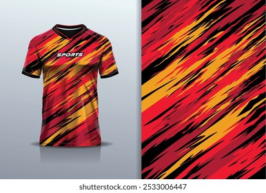 Sport jersey template mockup texture grunge rustic abstract vector design for football soccer, racing, running, e sports, red orange black color