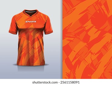 Sport jersey template mockup texture grunge rustic abstract vector design for football soccer, racing, running, e sports, red orange yellow color