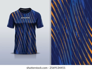 Sport jersey template mockup texture grunge rustic abstract vector design for football soccer, racing, running, e sports, blue navy orange color