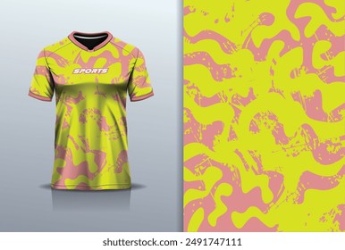 Sport jersey template mockup  water  wave grunge design for football soccer, racing, running, e sports, pink yellow color