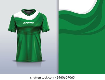 Sport jersey template mockup wave abstract design for football soccer, racing, gaming, running, green white color