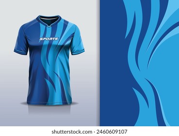 Sport jersey template mockup wave abstract design for football soccer, racing, gaming, running, blue color