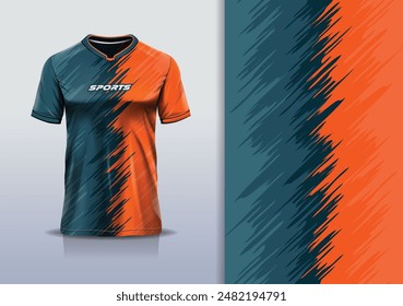 Diseño de grunge de la onda de la maqueta de la Plantilla del jersey deportivo para el fútbol, carreras, correr, deportes electrónicos, color naranja gris