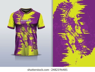 Sport jersey template mockup wave grunge design for football soccer, racing, running, e sports, yellow purple color