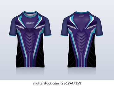 Plantilla deportiva jersey diseño abstracto tecnológico moderno para fútbol, carreras, juegos, correr, color púrpura