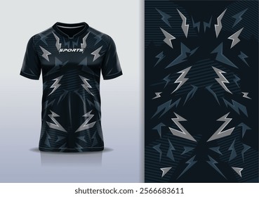 Sport jersey template sharp line mockup flash abstract vector design for football soccer, racing, running, e sports, black gray color