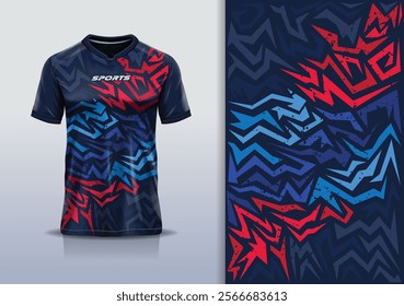 Sport jersey template sharp line mockup texture grunge rustic abstract vector design for football soccer, racing, running, e sports, red blue color