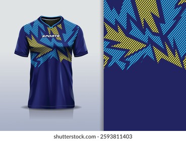 Sport jersey template sharp line mockup texture grunge rustic abstract vector design for football soccer, racing, running, e sports, blue yellow color