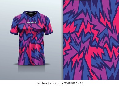 Sport jersey template sharp line mockup texture grunge rustic abstract vector design for football soccer, racing, running, e sports, blue purple pink color