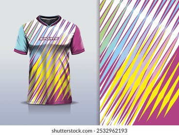 Esporte jersey modelo de vetor mockup cross line para futebol futebol, corrida, esportes, cor amarela roxa