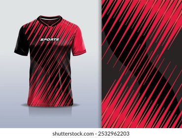 Esporte jersey modelo de vetor modelo mockup cross line para futebol futebol, corrida, esportes, cor preta vermelha