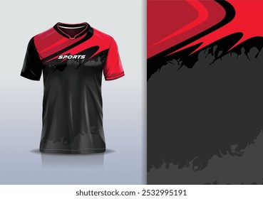 Esporte jersey vetor modelo de projeto mockup curva linha grunge para futebol futebol, corrida, esportes, cor preta vermelha