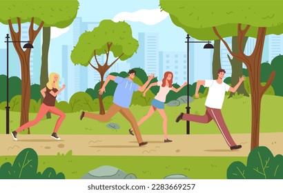 Sport jogging runner people active city park concept. Vector graphic design illustration