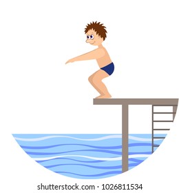Sport. Jumping into the water from the tower. Illustration.