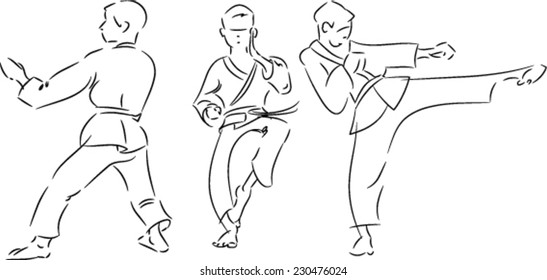 Sport karate. kid karate. sketch hand drawn.