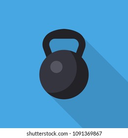 Sport kettlebell flat icon isolated on blue background. Simple kettlebell symbol in flat style. GYM and fitness element Vector illustration for web and mobile design.