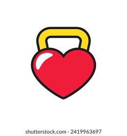 Sport kettlebell in the shape of a heart. Vector drawing.