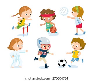 Sport For Kids Including Football, Volleyball, Basketball, Karate,  American Football, Athletics