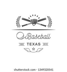 Sport label. Baseball logotype with design elements. Emblem for sport shop, club, outfit.
