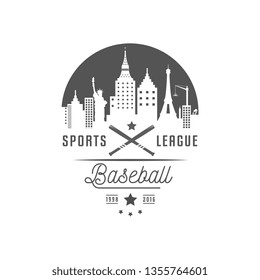 Sport label. Baseball logotype with design elements. Emblem for sport shop, club, outfit.